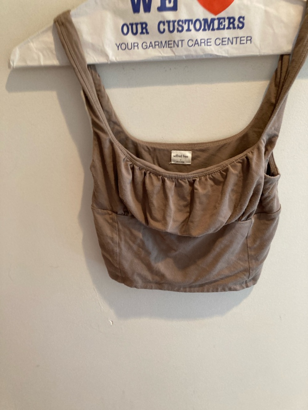 Wilfred Free Taupe Ruched Crop Tank Top